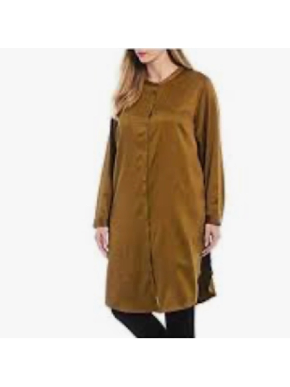 Eileen Fisher Satin Tunic/Shirt Dress Button-front Mandarin Collar - Gold Sz Lg